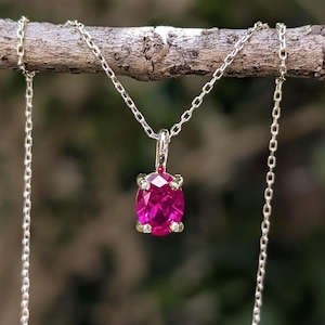 Oval Ruby Necklace, 6x8mm 3 ct lab ruby necklace in silver and gold