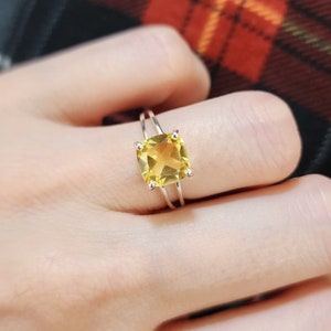 Brilliant cut citrine ring, lab citrine engagement ring, November citrine birthstone ring, unique citrine birthstone ring image 2