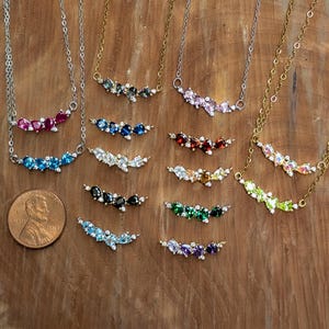 aquamarine legacy four stone cluster necklace, custom, light blue, teardrop and oval, silver, yellow gold