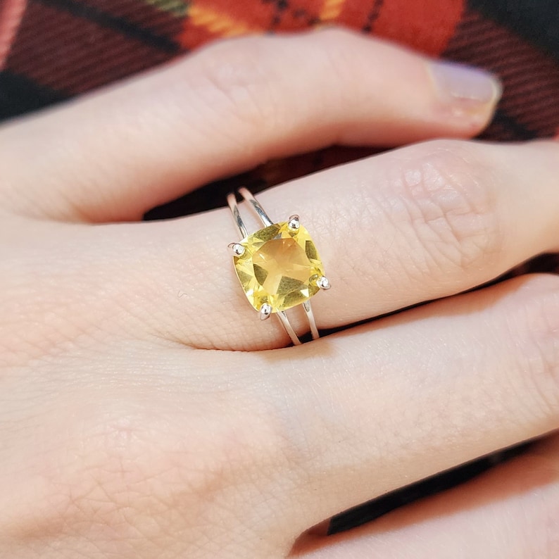 Brilliant cut citrine ring, lab citrine engagement ring, November citrine birthstone ring, unique citrine birthstone ring image 6