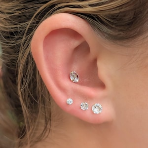 Diamond Flatback studs, screw back clear diamond earrings in silver, yellow gold, rose gold