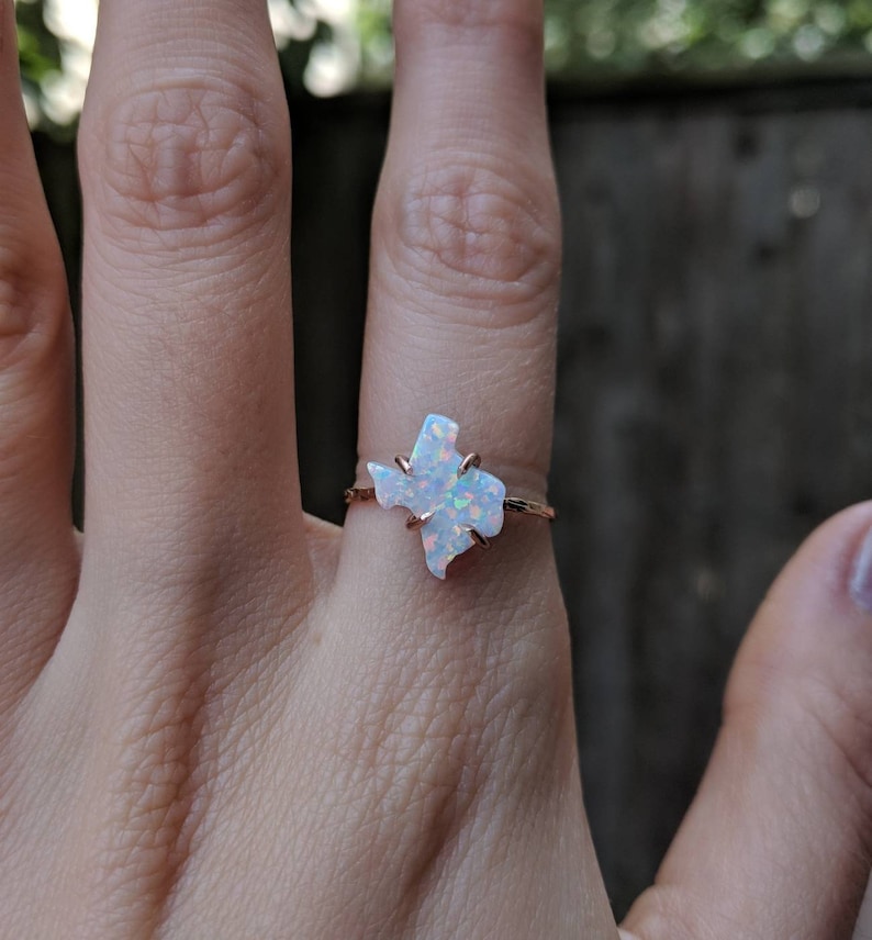 Opal texas ring unique Texas ring Texas opal jewelry Texas state ring unique Texas ring white fire opal Texas ring Texas shape opal