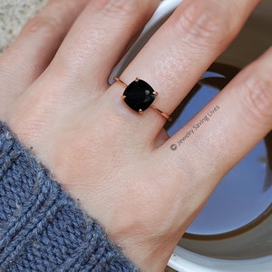 Black Onyx ring, one of a kind genuine black onyx ring, raw onyx ring, solitaire stacking natural onyx ring, square dark black onyx ring image 8