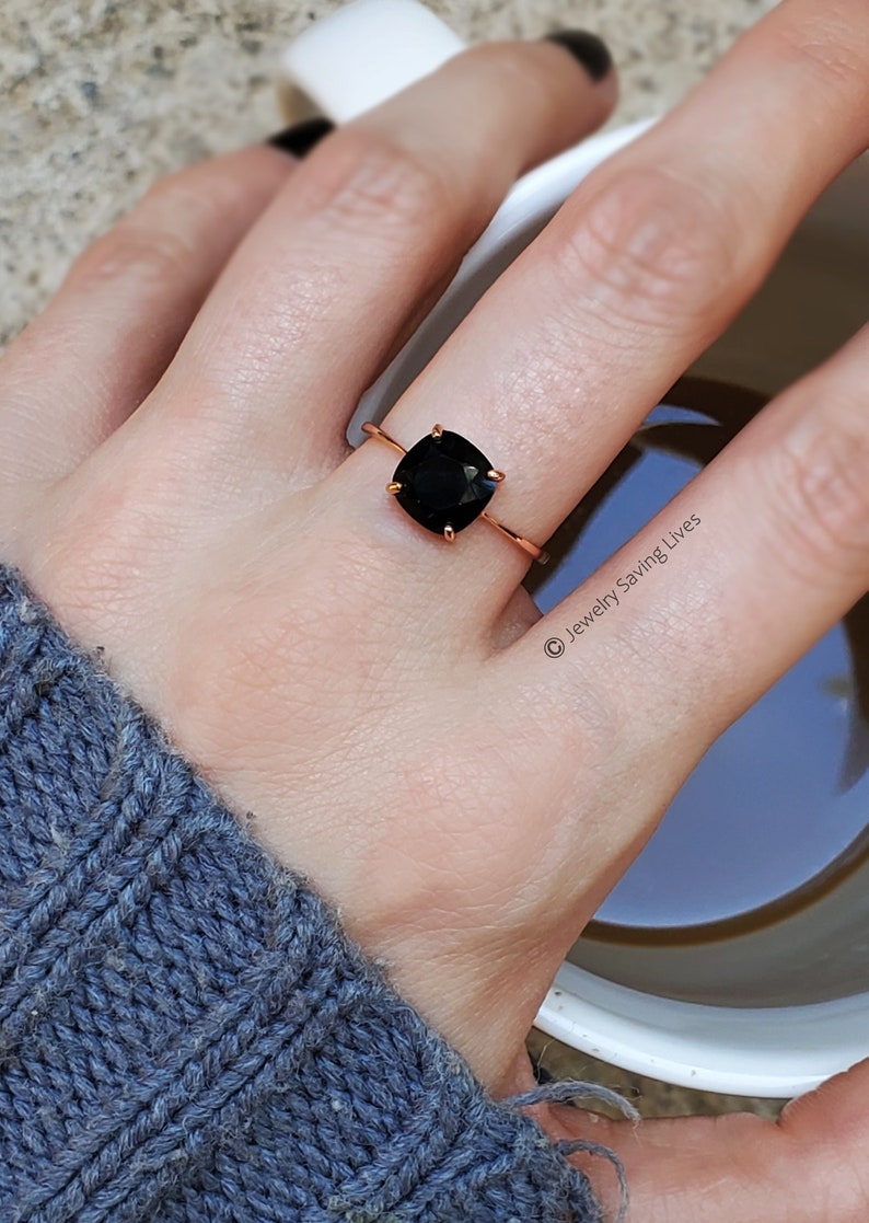 Black Onyx ring, one of a kind genuine black onyx ring, raw onyx ring, solitaire stacking natural onyx ring, square dark black onyx ring image 8