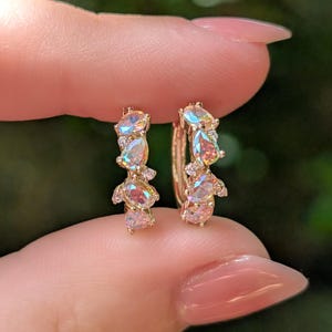 Rainbow Topaz Hoop Earrings, cluster hoop rainbow topaz earrings, rainbow topaz hoop earrings, topaz hoops, 4 stones- The Legacy