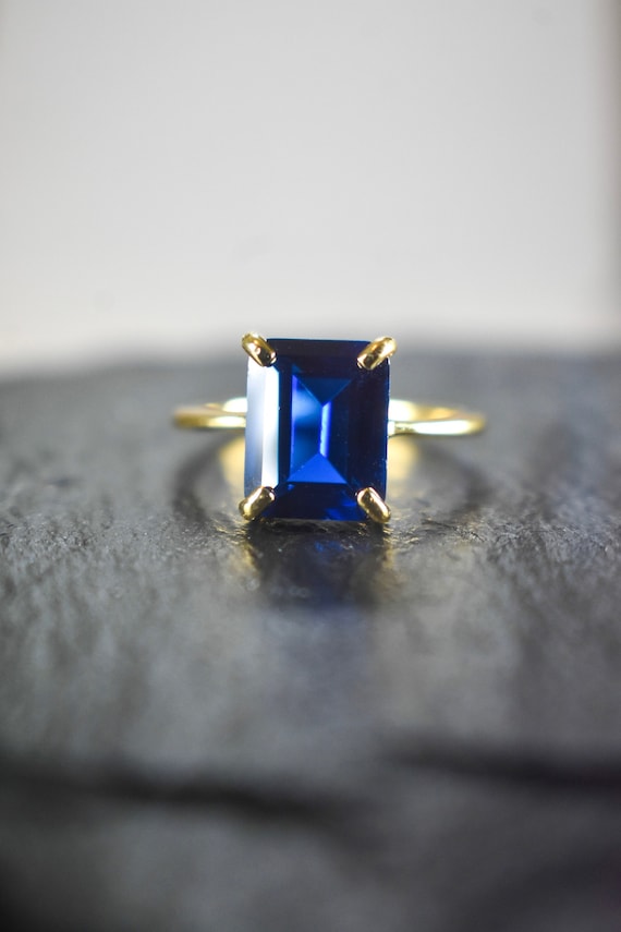 Emerald Cut Sapphire Ring Natural Sapphire Ring Vintage Sapphire