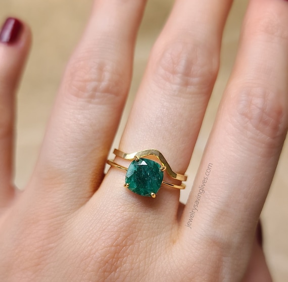 Buy 1 Carat Natural Emerald Ring With Baguette Diamond Halo in 14k Yellow  Gold, Vintage 1ct Emerald Cut Emerald Ring in 14k Gold With Diamonds Online  in India - Etsy
