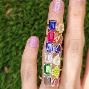 ring, aurora, toi et moi, custom, two stone, emerald cut and teardrop, genuine gemstone red garnet, purple amethyst, light blue aquamarine, clear quartz, opal, green emerald, multicolor alexandrite, rainbow topaz, pink ruby, light green peridot, blue sapphire, pink tourmaline, orange citrine, blue-purple tanzanite, sunstone, smokey quartz, onyx, moss agate, rutilated quartz, in silver yellow gold rose gold 14k solid gold