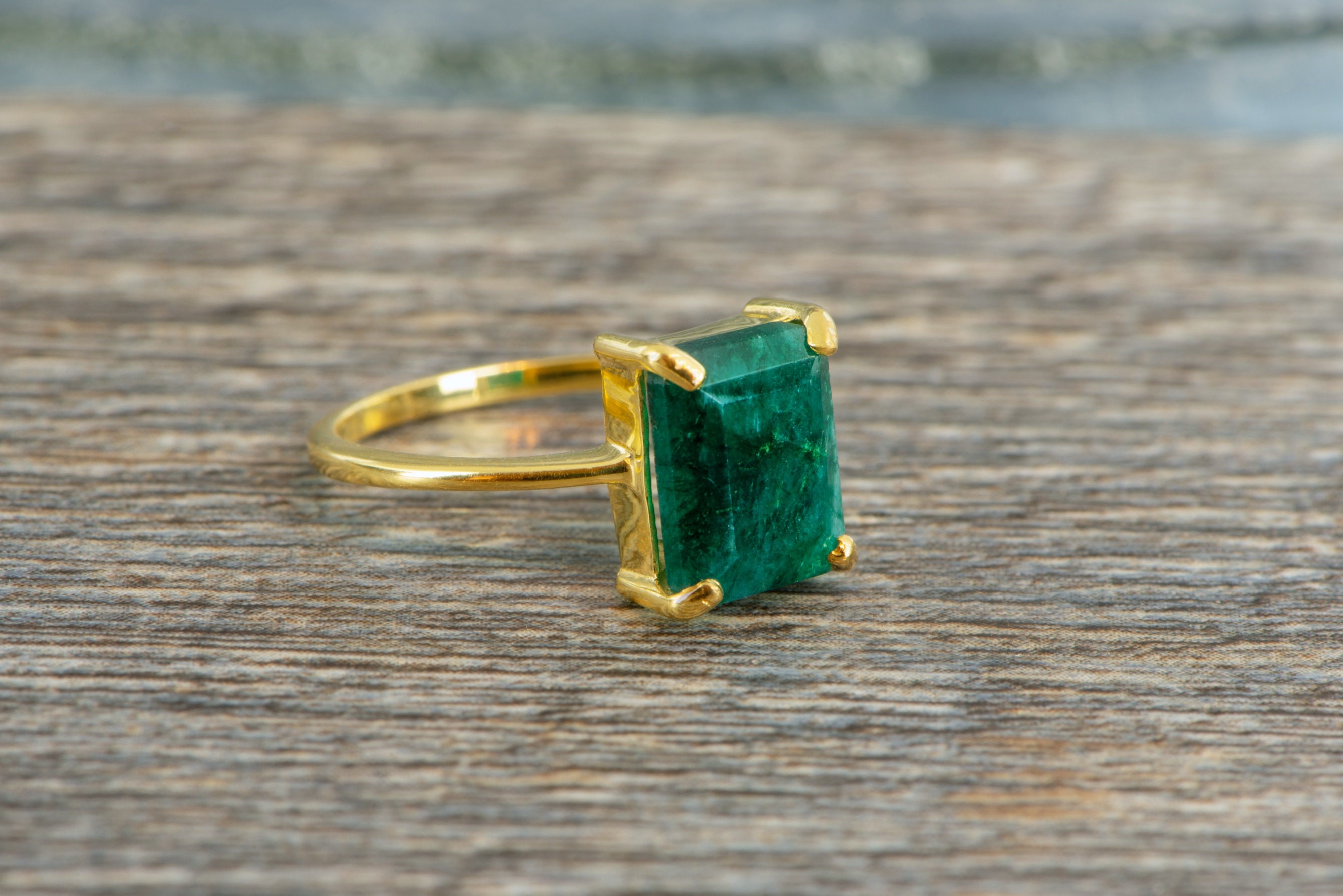 Raw emerald cut emerald ring raw emerald cut ring set in Etsy