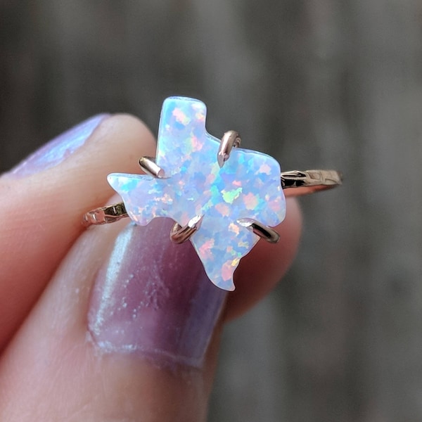 Opal Texas Ring, Texas State Ring, Texas Opal Schmuck, Texas Form Opal, einzigartiger Texas Ring, weißer Feueropal Texas Ring, einzigartiger Texas Ring
