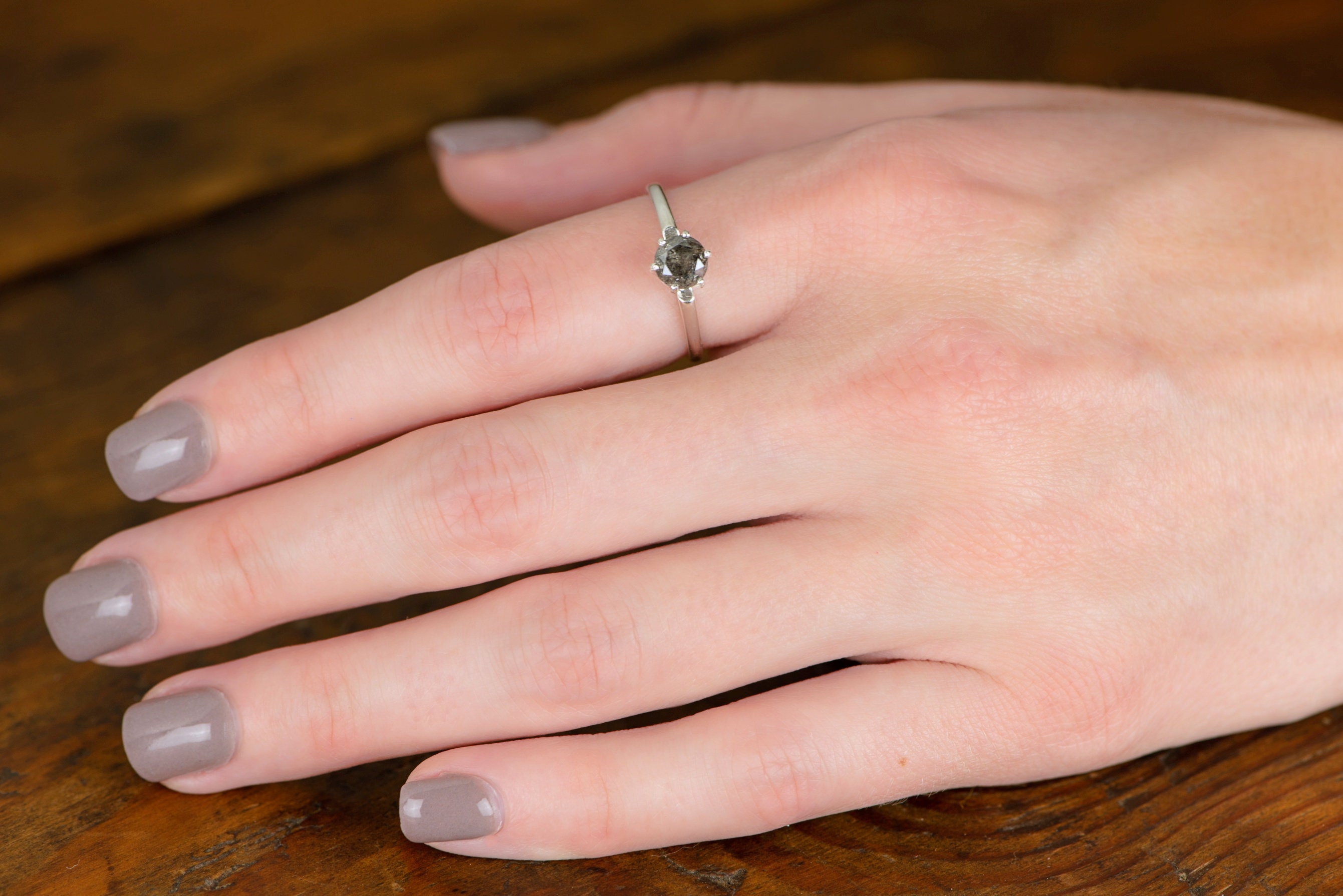 Raw Salt and Pepper Diamond Ring Round Brilliant Cut Light Etsy