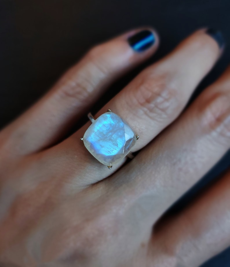 Statement Moonstone Ring Vintage Square Moonstone Ring Etsy
