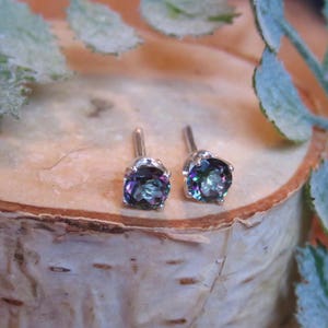 round alexandrite earrings in silver