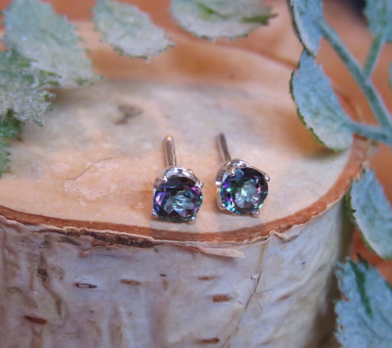 round alexandrite earrings in silver