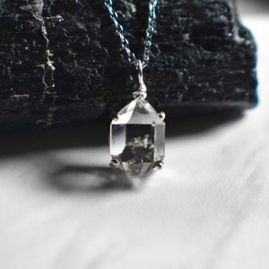Glowing Herkimer diamond necklace, terminated quartz herkimer necklace, diamond necklace, raw gemstone necklace, salt and pepper herkimer