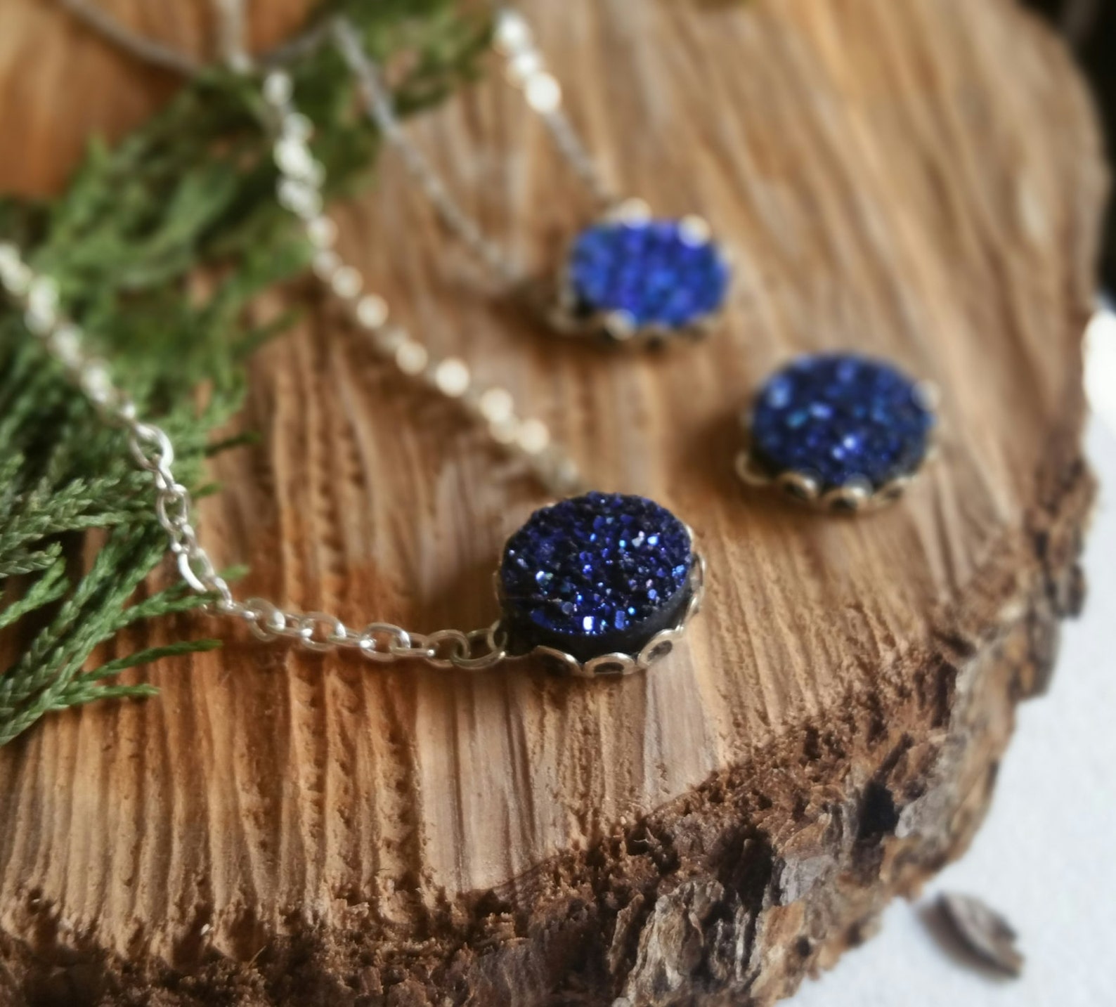 September Birthstone Necklace Blue September Druzy Birthstone Etsy