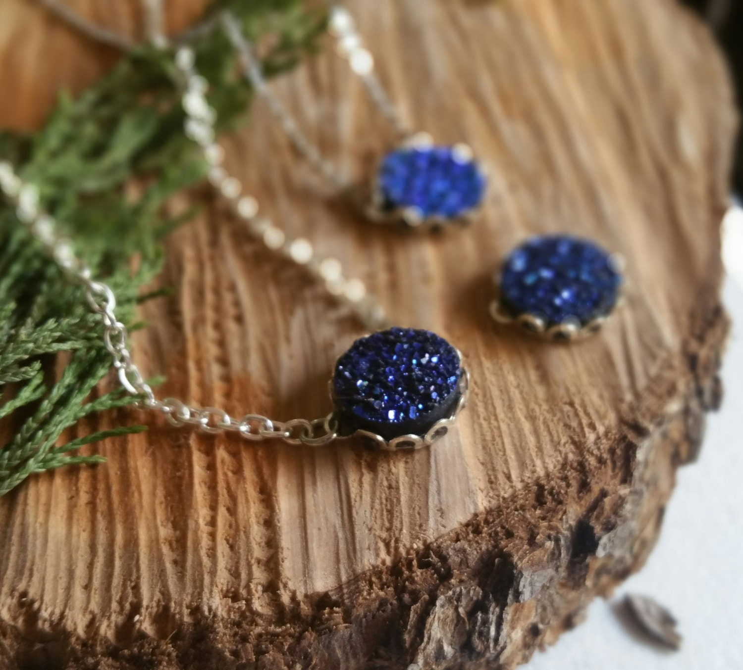 September Birthstone Necklace Blue September Druzy Birthstone - Etsy