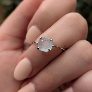 ring, light blue green sea glass, square stone, silver, yellow gold, rose gold