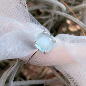 Aqua Sea Glass Ring, Sterling Silver Handmade Solitaire ring, yellow gold, rose gold image 9