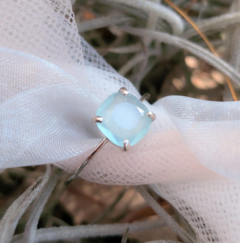 Aqua Sea Glass Ring, Sterling Silver Handmade Solitaire ring, yellow gold, rose gold image 9