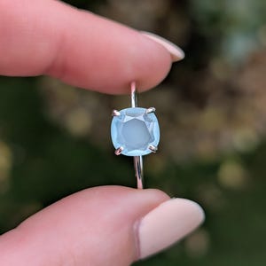 ring, light blue green sea glass, square stone, silver, yellow gold, rose gold