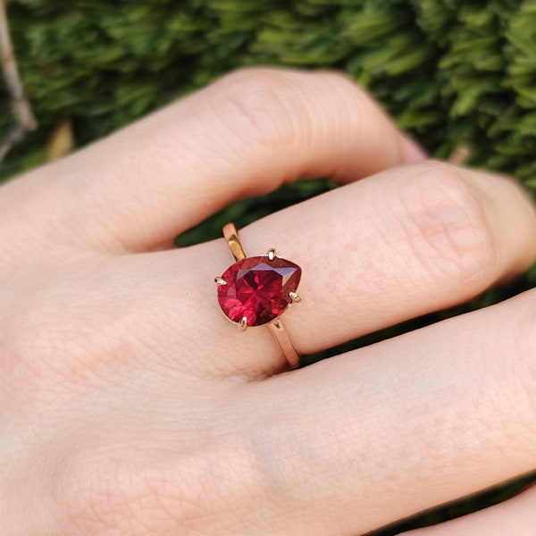 Bague de fiançailles rubis, bague de fiançailles solitaire poire poire goutte d'eau rubis, bagues de fiançailles rouges uniques, bague solitaire rubis, bague goutte d'eau rubis