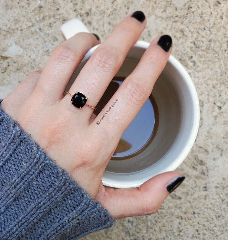 Black Onyx ring, one of a kind genuine black onyx ring, raw onyx ring, solitaire stacking natural onyx ring, square dark black onyx ring image 9