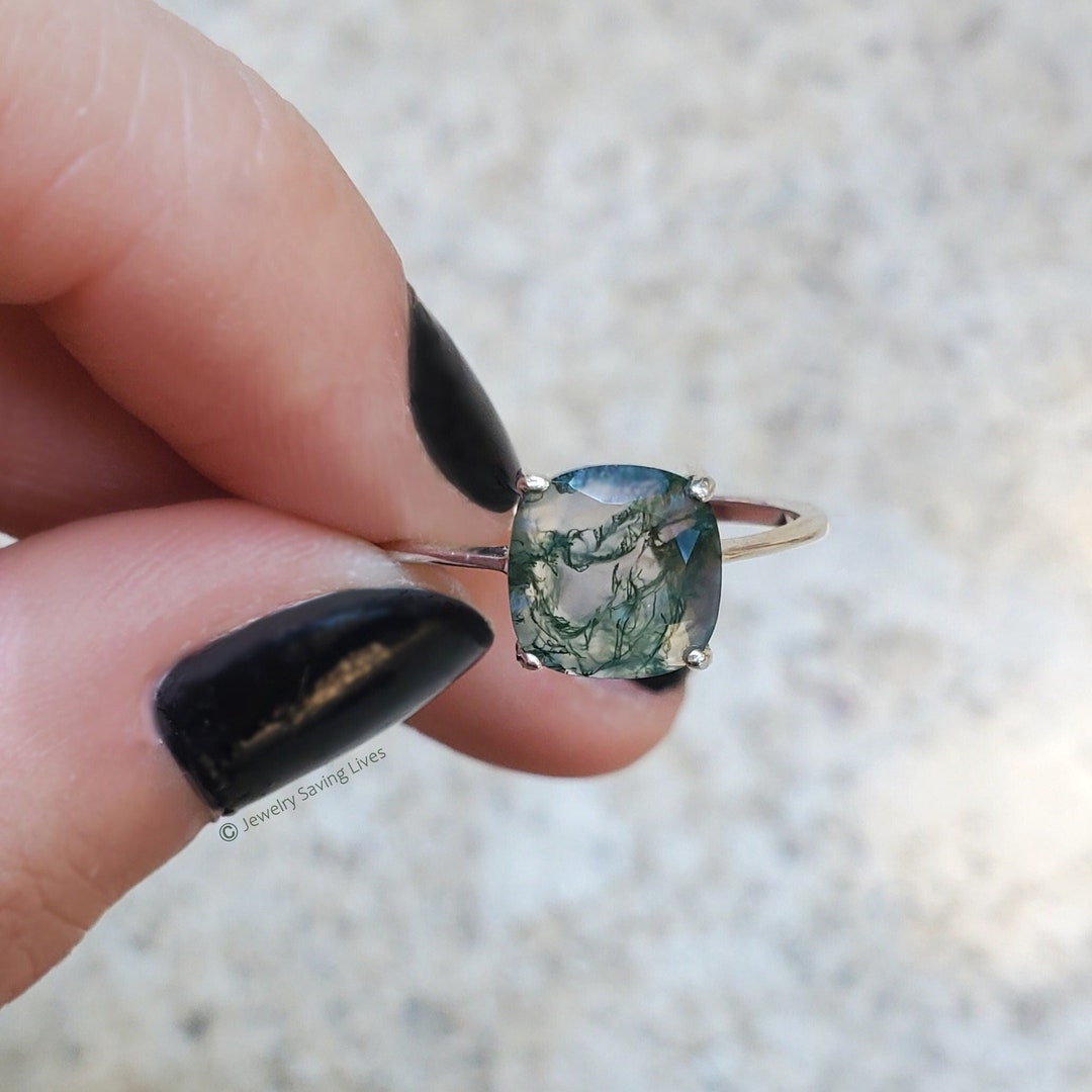 Moss Agate Ring for Daily Wear, Durable Square Nature Green Ring Meant ...
