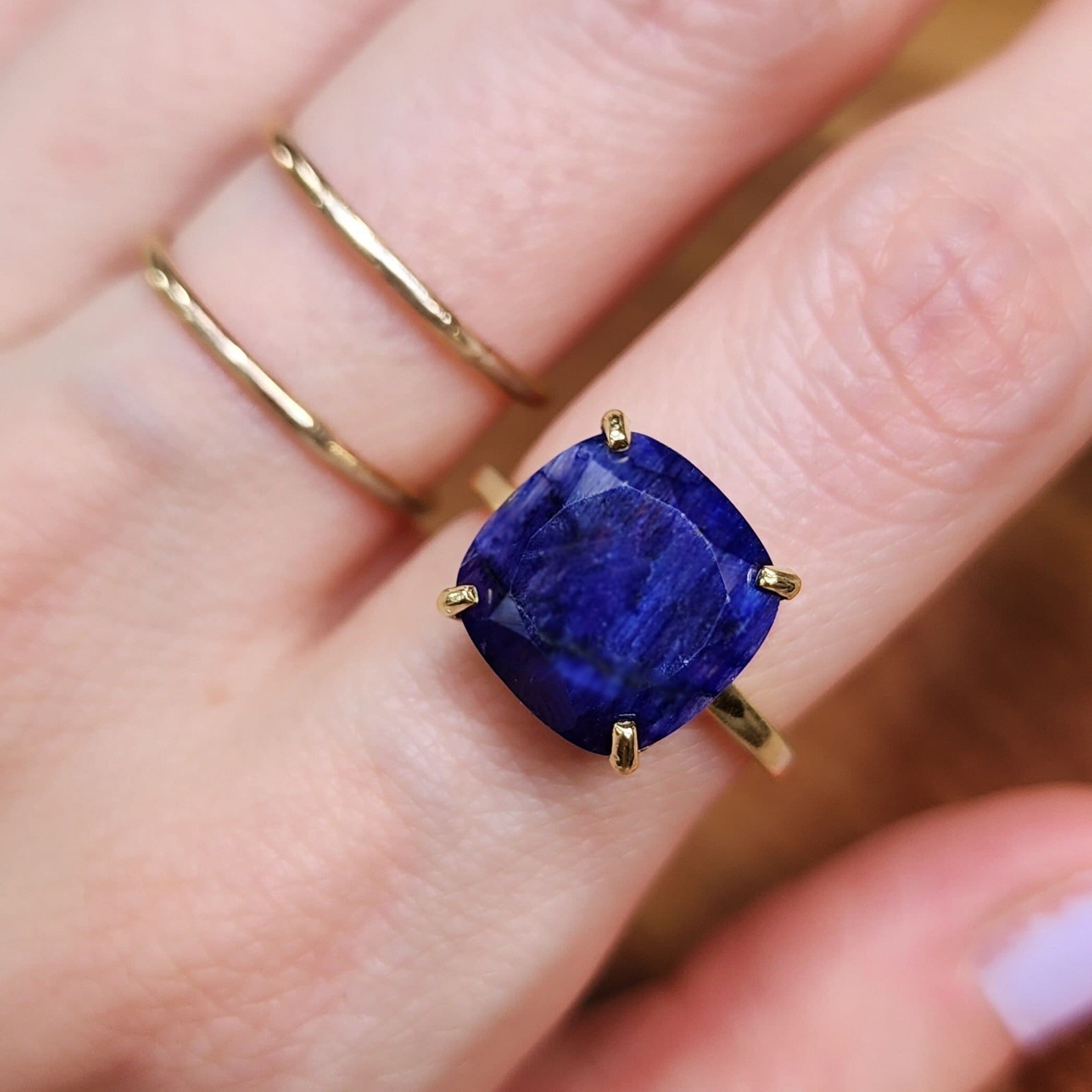 Large Sapphire Ring Natural Raw Sapphire Ring Square Vintage