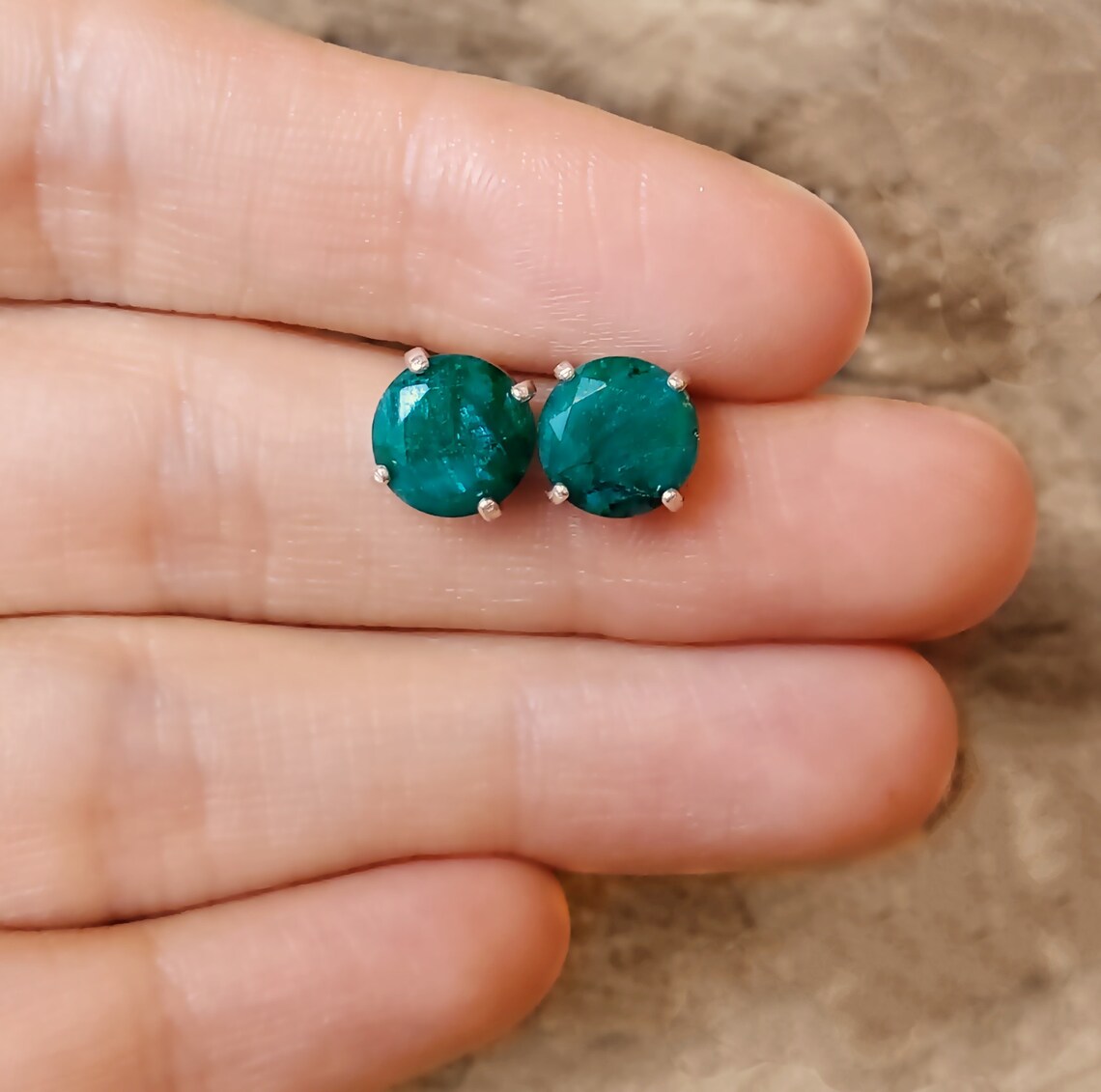 Raw Dark Green Emerald Earrings Showing Natural Veins Emerald Etsy
