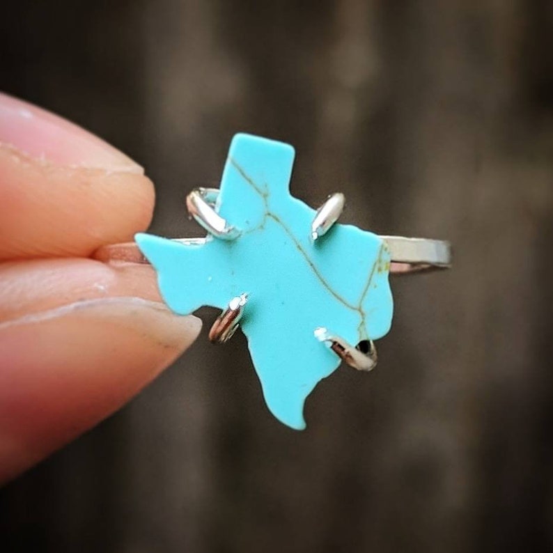 unique Texas ring Texas shape turquoi Turquoise texas ring Texas state ring Texas turquoise jewelry turquoise Texas ring in silver