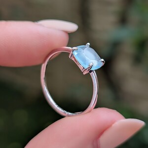 ring, light blue green sea glass, square stone, silver, yellow gold, rose gold