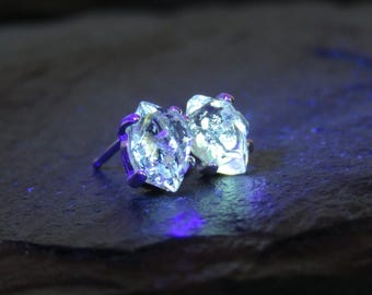 Glowing herkimer earrings, glowing raw herkimer diamond earrings, unique herkimer earrings, salt and pepper raw diamond earrings, herkimer