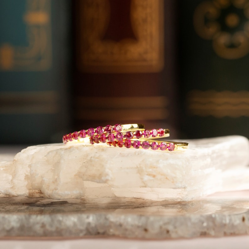 ring, pink ruby eternity band, stacking ring, round, silver, yellow gold, rose gold