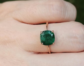 Emerald ring meant to last, stacking ring for daily wear that is extremely durable, natural emerald ring in silver yellow rose gold