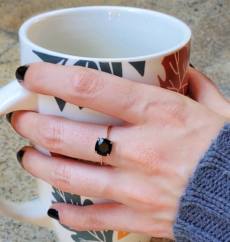Black Onyx ring, one of a kind genuine black onyx ring, raw onyx ring, solitaire stacking natural onyx ring, square dark black onyx ring image 3