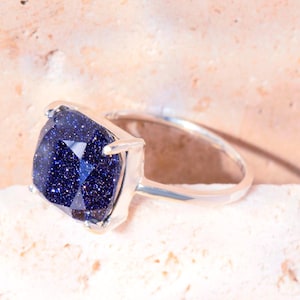 Large Raw Blue Sandstone Ring, Sterling Silver Statement Jewelry, yellow gold, rose gol, 6 ct