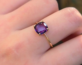 Amethyst Ring, Natural Purple Square Amethyst ring, 3 ct, Silver, Yellow Gold, Rose Gold, February Birthstone
