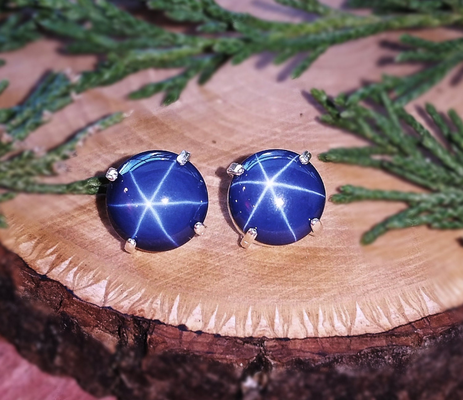 Natural star sapphire earrings deals