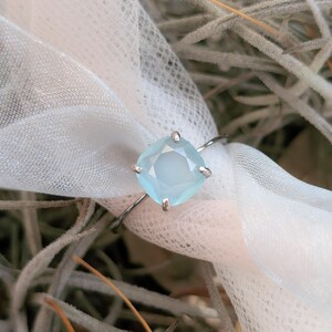 Aqua Sea Glass Ring, Sterling Silver Handmade Solitaire ring, yellow gold, rose gold image 14