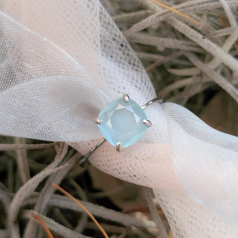 Aqua Sea Glass Ring, Sterling Silver Handmade Solitaire ring, yellow gold, rose gold image 14
