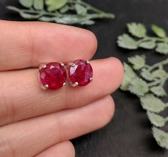 Natural Dark Red Ruby Earring Deep Red Genuine Ruby Studs 