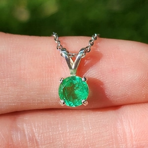 Natural vibrant emerald necklace, emerald may birthstone necklace, glowing bright green emerald necklace in silver, yellow gold, white gold