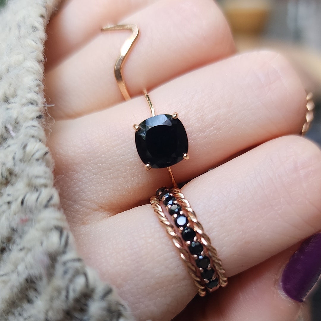 Black Onyx Ring, Black Stone Onyx Ring in Silver, Black Onyx Ring for Women, Solitaire Stacking Engagement Onyx Ring, Black Diamond Ring