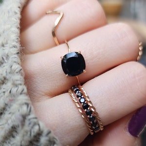 Black Onyx  ring, black stone onyx ring in silver, black onyx ring for women, solitaire stacking engagement onyx ring, black diamond ring