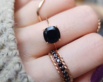 Black Onyx  ring, black stone onyx ring in silver, black onyx ring for women, solitaire stacking engagement onyx ring, black diamond ring