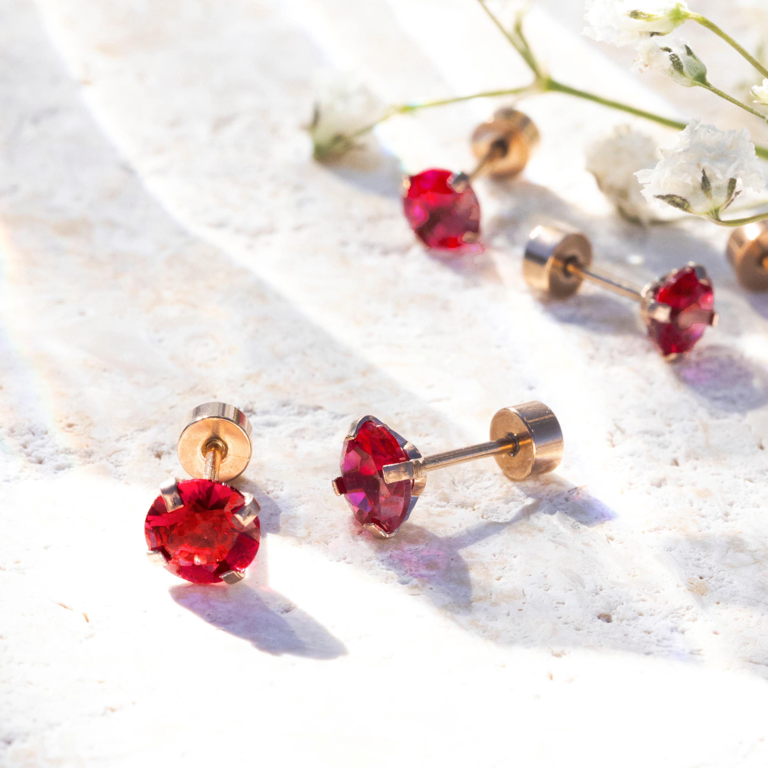 Bright Ruby Earring, Red Ruby, Flatback Ruby Earring, Flatback Red ...