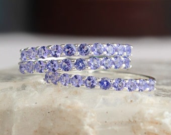 Tanzanite Eternity Band, tanzanite ring, natural tanzanite half eternity band, purple violet tanzanite gemstone engagement wedding band