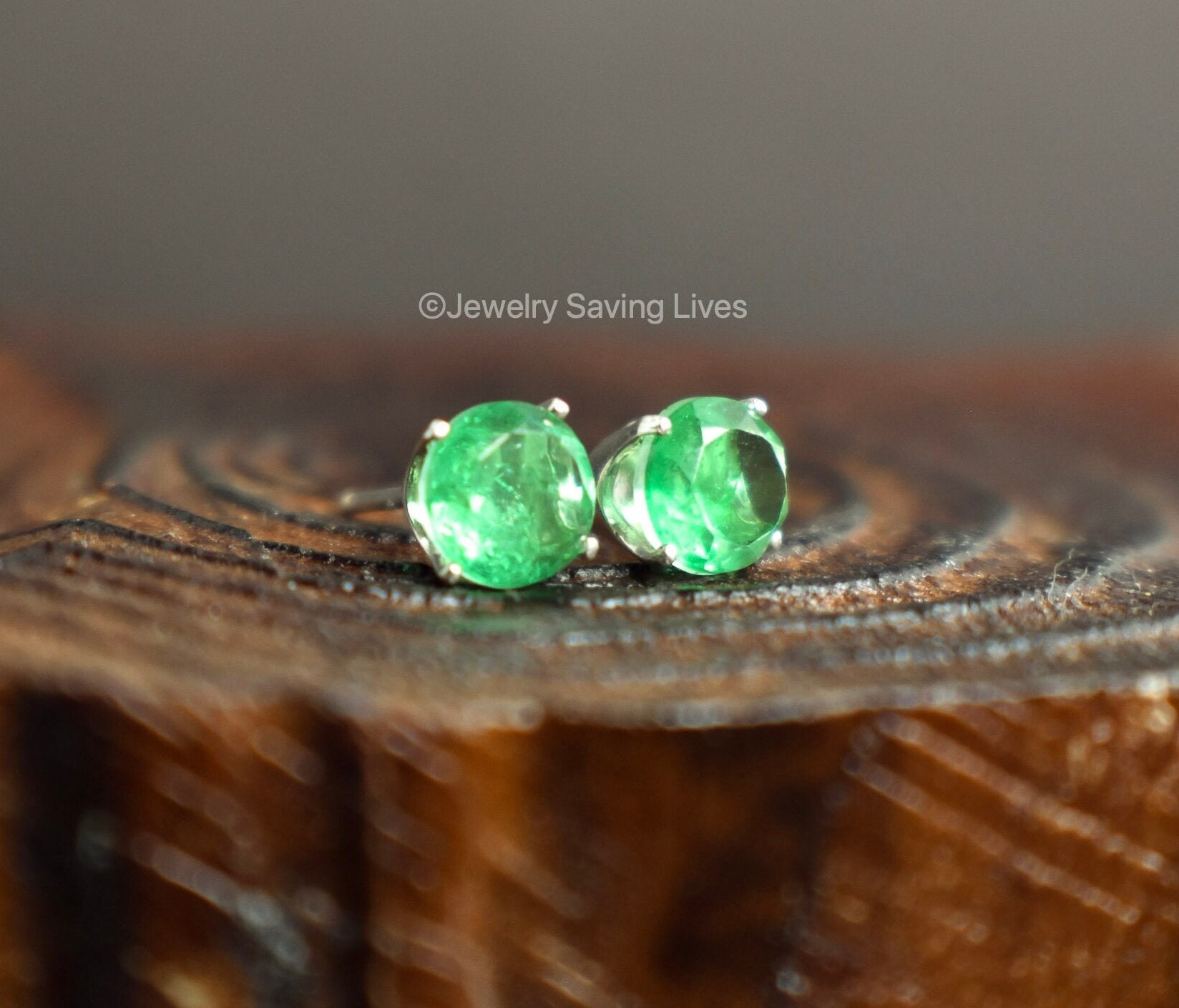 Emerald doublet earrings, round faceted emerald natural earrings, doublet raw emerald earrings, vintage emerald earrings