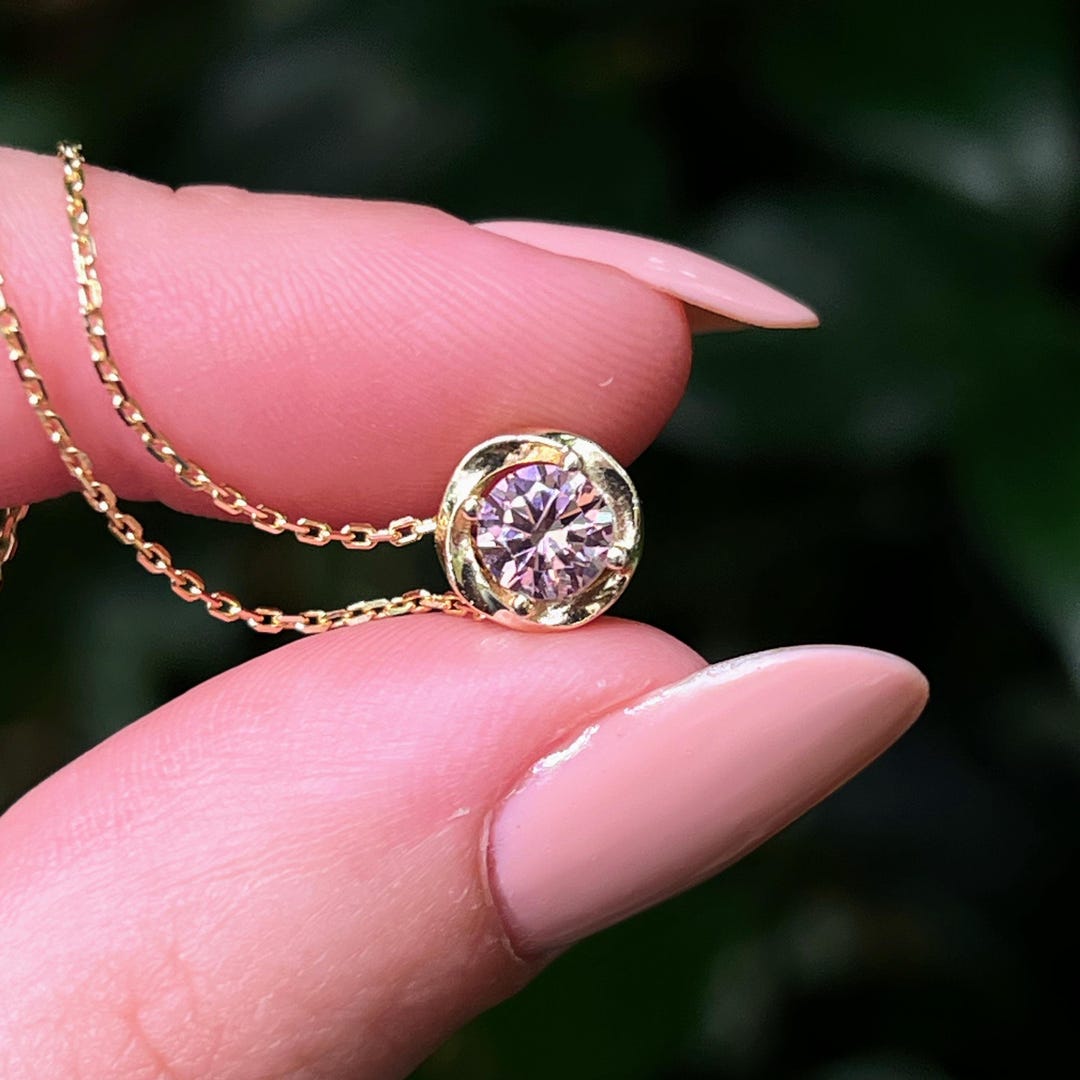 Brilliant Cut Round Pink Tourmaline Swirl Halo Pendant Necklace, Round ...